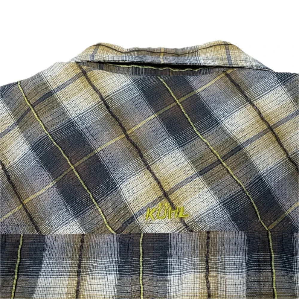 KUHL Shirt Men Large Plaid Crinkle Cotton Long‎ Sleeve Button Up Hiking Camping